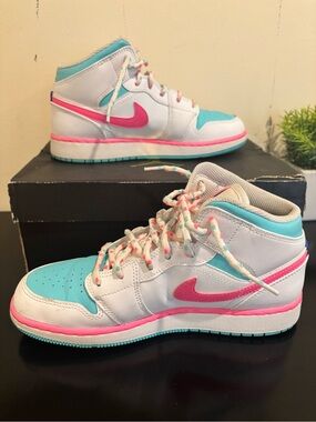 Nike Kids High-Top Sneakers - White, Aqua & Pink